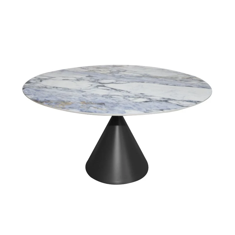 Tavolo rotondo con piano effetto marmo e venature blu 150x150x76H Punto