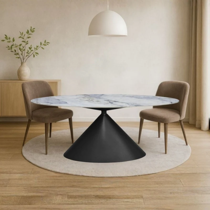 Tavolo ovale con piano effetto marmo e venature blu 200x80x76H Punto