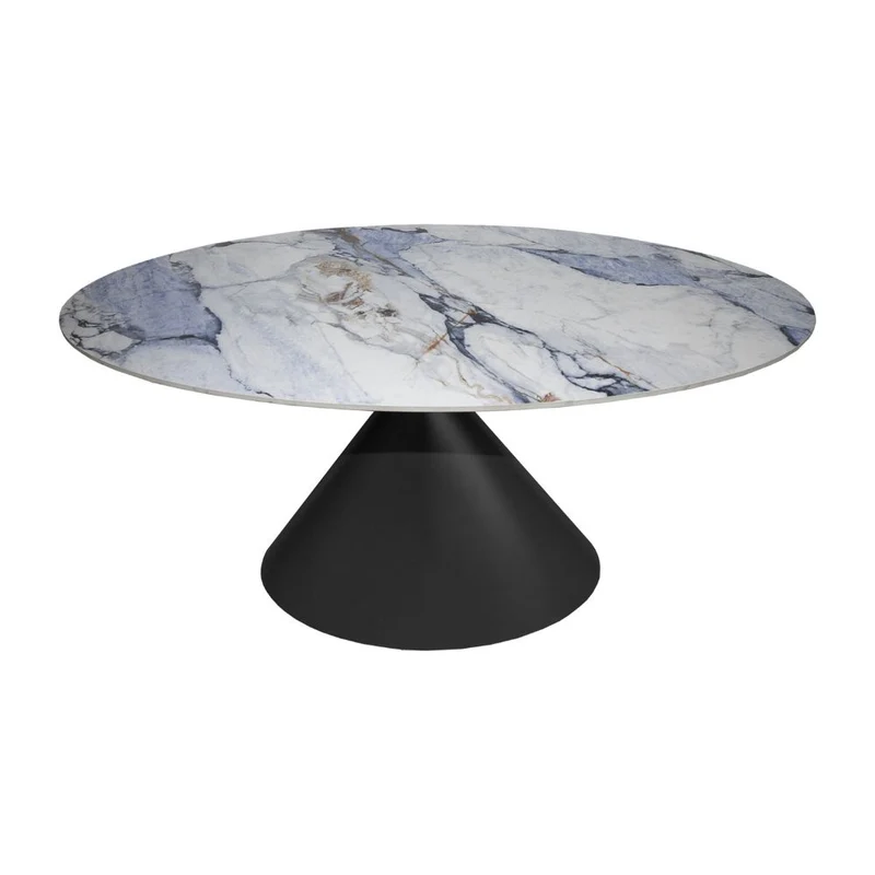 Tavolo ovale con piano effetto marmo e venature blu 200x80x76H Punto