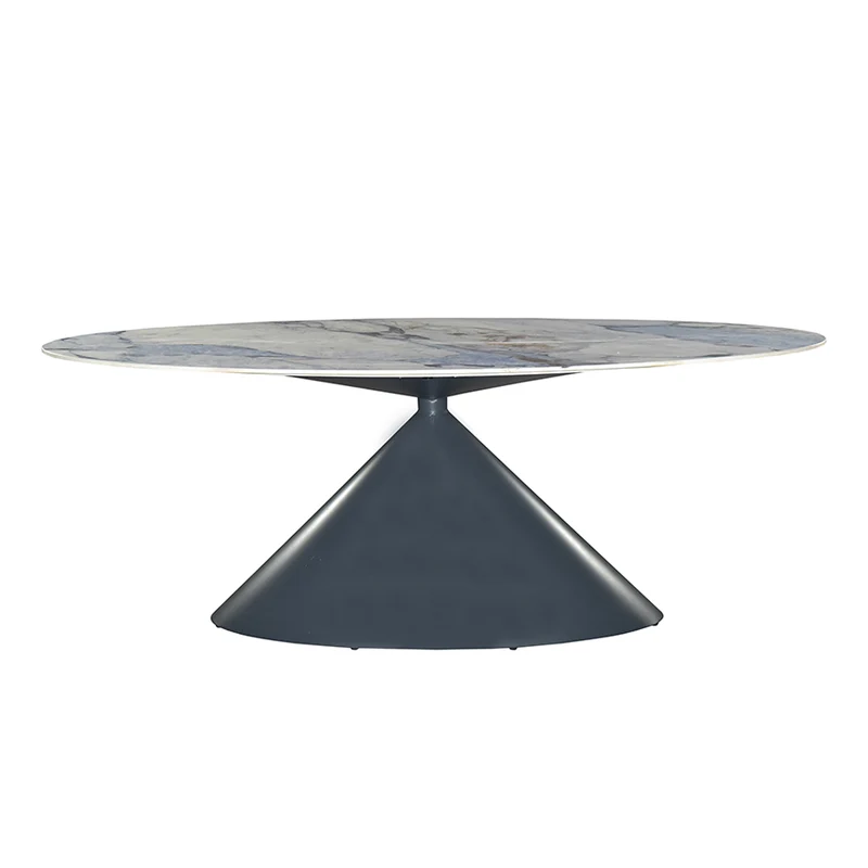 Tavolo ovale con piano effetto marmo e venature blu 200x80x76H Punto