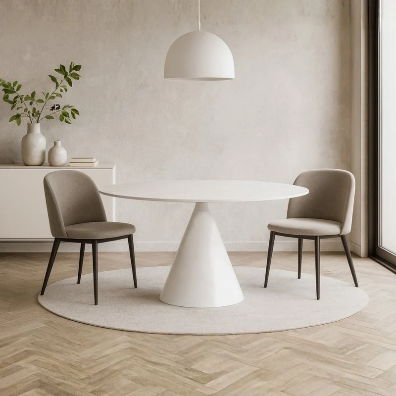 Tavolo rotondo con piano effetto marmo bianco 150x150x76H Punto