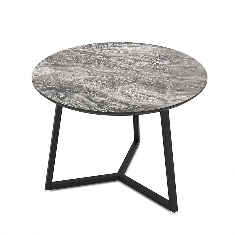 Tavolino da salotto con piano effetto marmo nero arabesque e gambe nere Klint