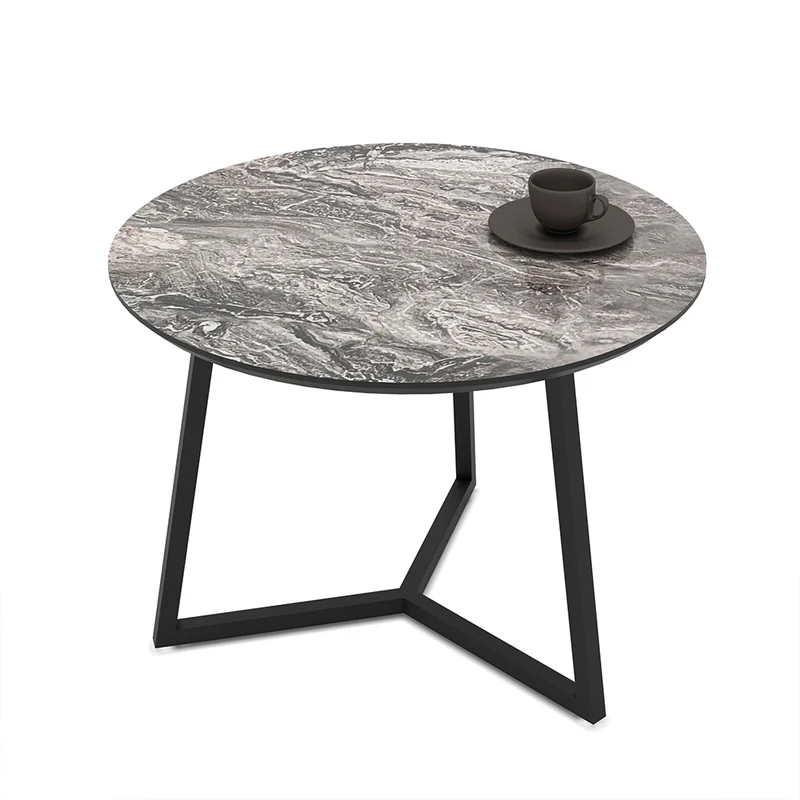 Tavolino da salotto con piano effetto marmo nero arabesque e gambe nere Klint