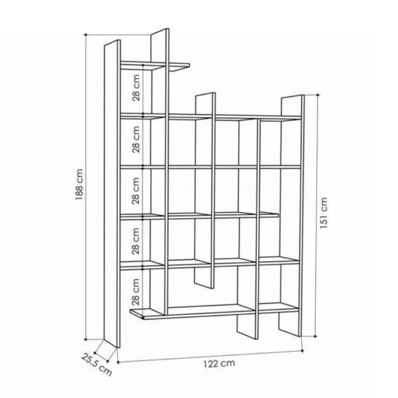 Libreria 6 ripiani 122x25.5x188H colore bianco Manco