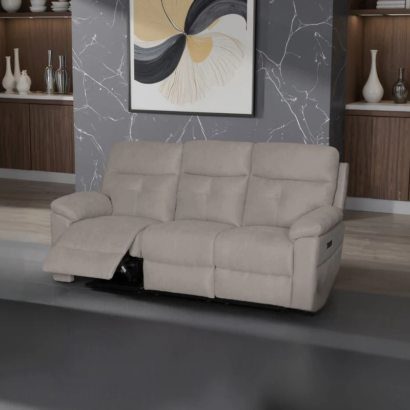 Divano 3 posti recliner elettrico in tessuto beige Kayde