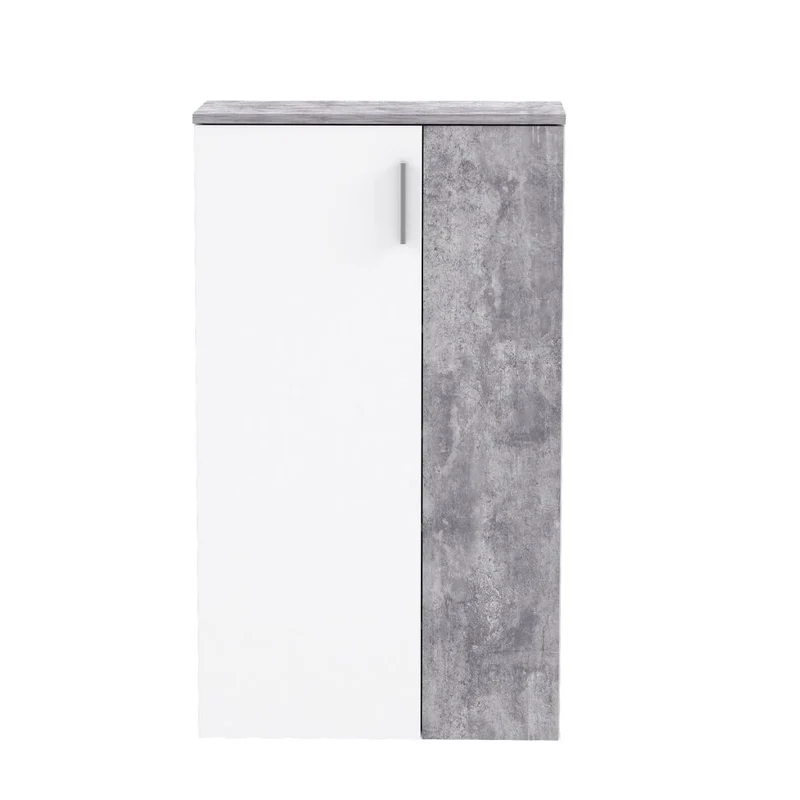 Mobile multiuso scarpiera 2 ante con 5 ripiani colore bianco e cemento 69x34x120H Lucio