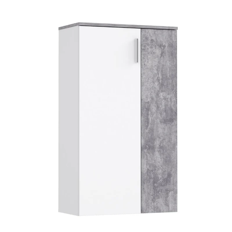 Mobile multiuso scarpiera 2 ante con 5 ripiani colore bianco e cemento 69x34x120H Lucio