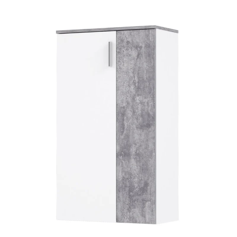 Mobile multiuso scarpiera 2 ante con 5 ripiani colore bianco e cemento 69x34x120H Lucio
