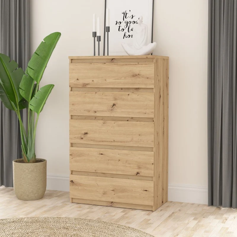 Cassettiera 5 cassetti colore rovere 77.2x42.2x128H Morgan
