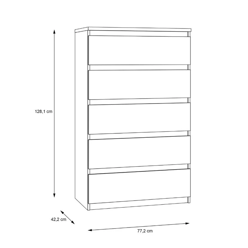 Cassettiera 5 cassetti colore rovere 77.2x42.2x128H Morgan