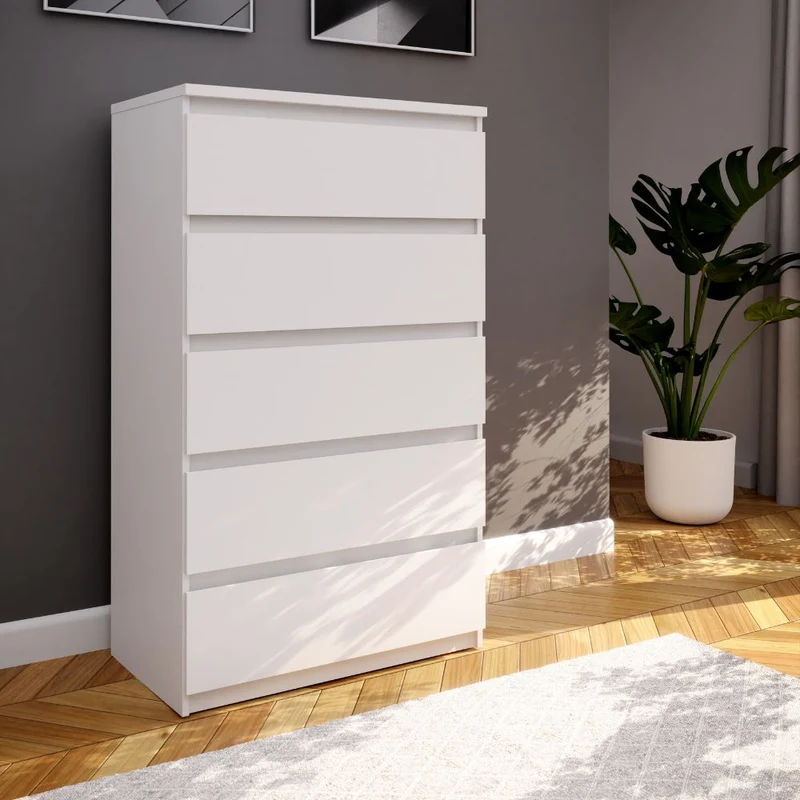 Cassettiera 5 cassetti colore bianco opaco 77.2x42.2x128H Morgan