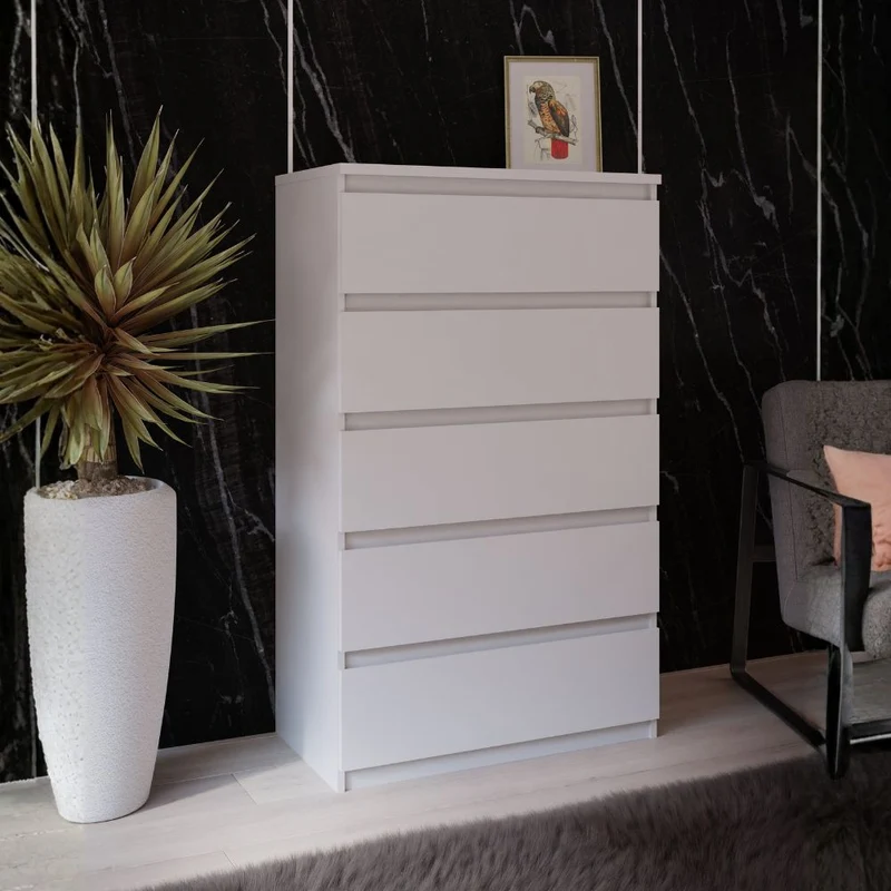 Cassettiera 5 cassetti colore bianco opaco 77.2x42.2x128H Morgan