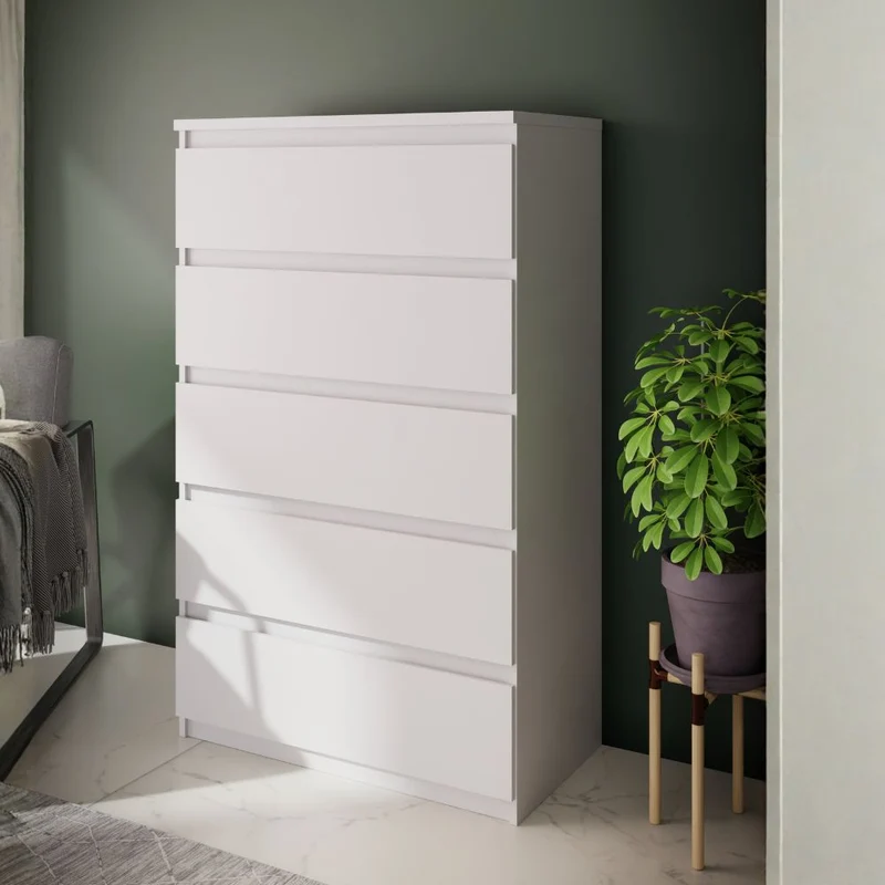 Cassettiera 5 cassetti colore bianco opaco 77.2x42.2x128H Morgan