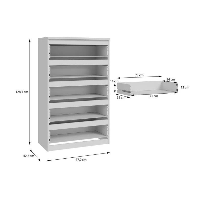 Cassettiera 5 cassetti colore bianco opaco 77.2x42.2x128H Morgan