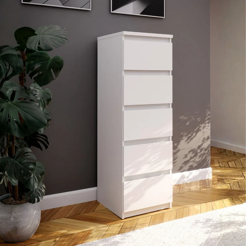Cassettiera 5 cassetti colore bianco opaco 42x42.2x128H Morgan