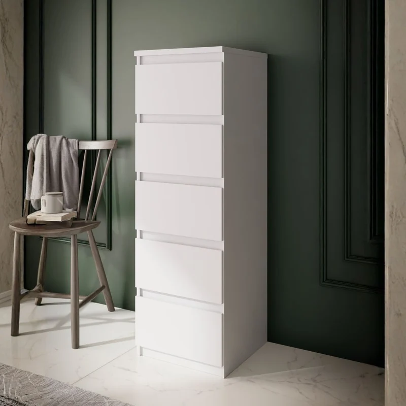 Cassettiera 5 cassetti colore bianco opaco 42x42.2x128H Morgan