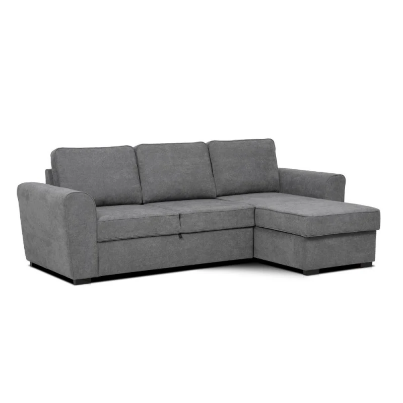 Divano letto penisola reversibile con contenitore in tessuto grigio 251.5x159.5x86H Aston