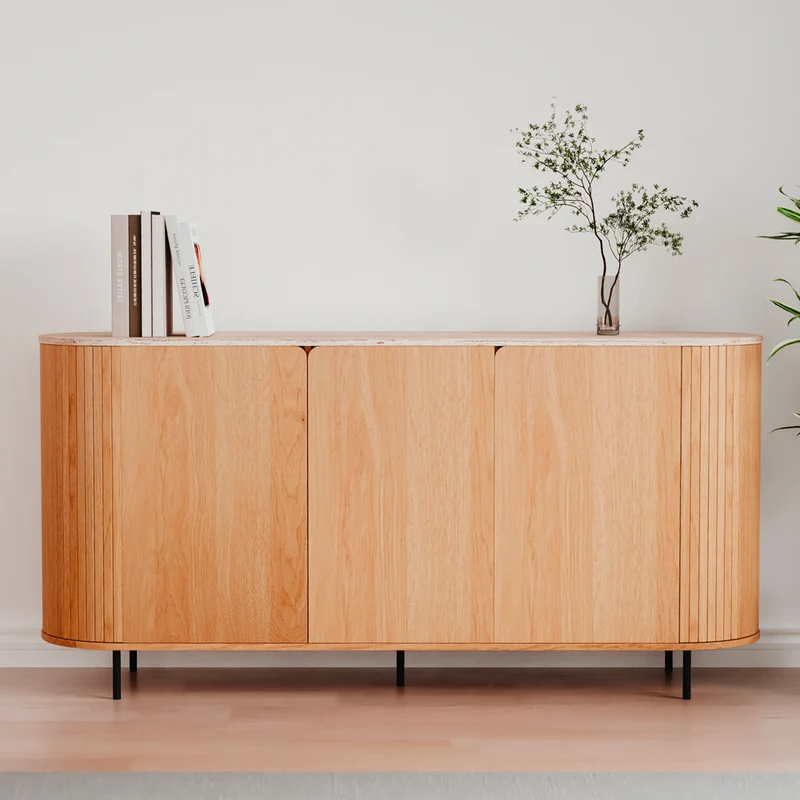 Madia colore rovere oak con top effetto travertino e laterali listellati 160 cm Fabia51A