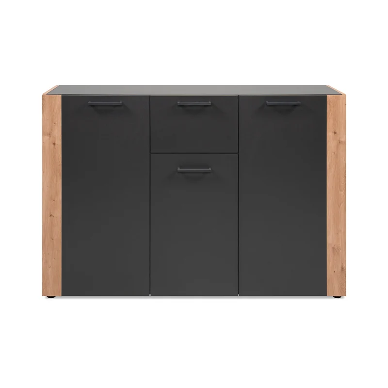 Madia 3 ante e 1 cassetto colore antracite con laterali in rovere artisan Cento01B