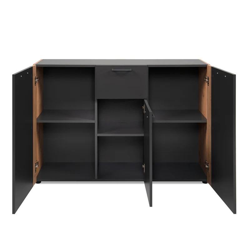 Madia 3 ante e 1 cassetto colore antracite con laterali in rovere artisan Cento01B