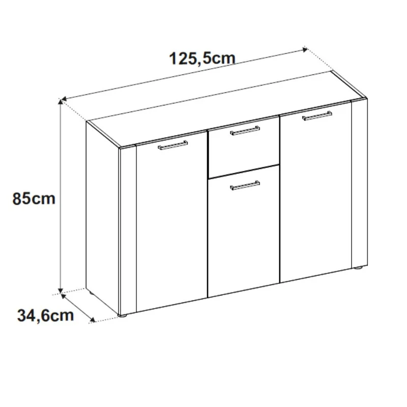 Madia 3 ante e 1 cassetto colore antracite con laterali in rovere artisan Cento01B