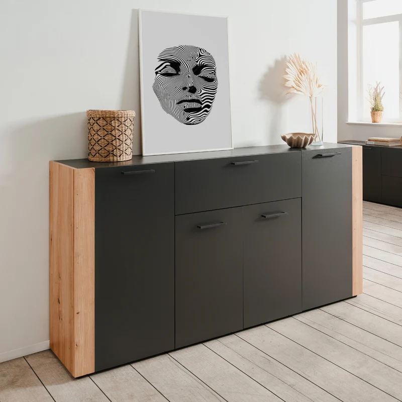 Madia 4 ante e 1 cassetto colore antracite con laterali in rovere artisan 162 cm Cento51A