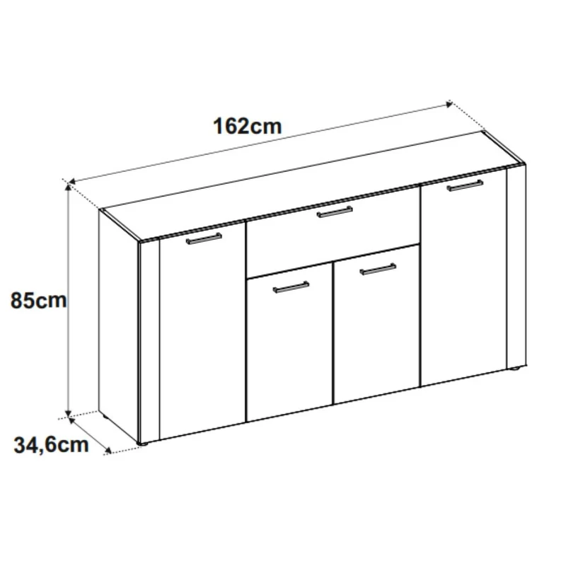 Madia 4 ante e 1 cassetto colore antracite con laterali in rovere artisan 162 cm Cento51A