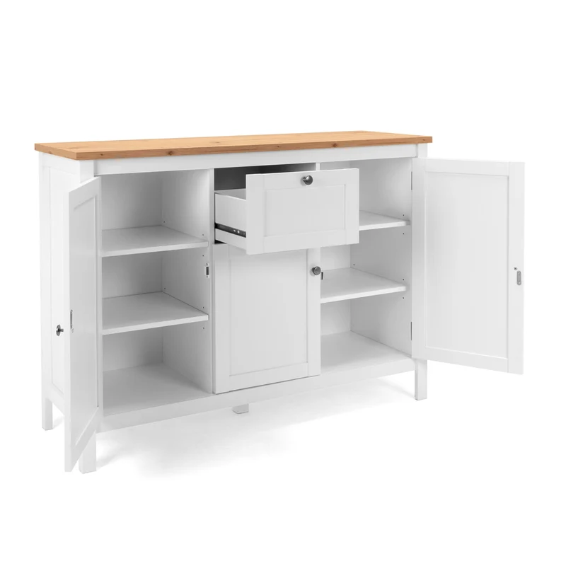 Madia 3 ante e 1 cassetto colore bianco e top artisan rovere 120 cm Bergen57