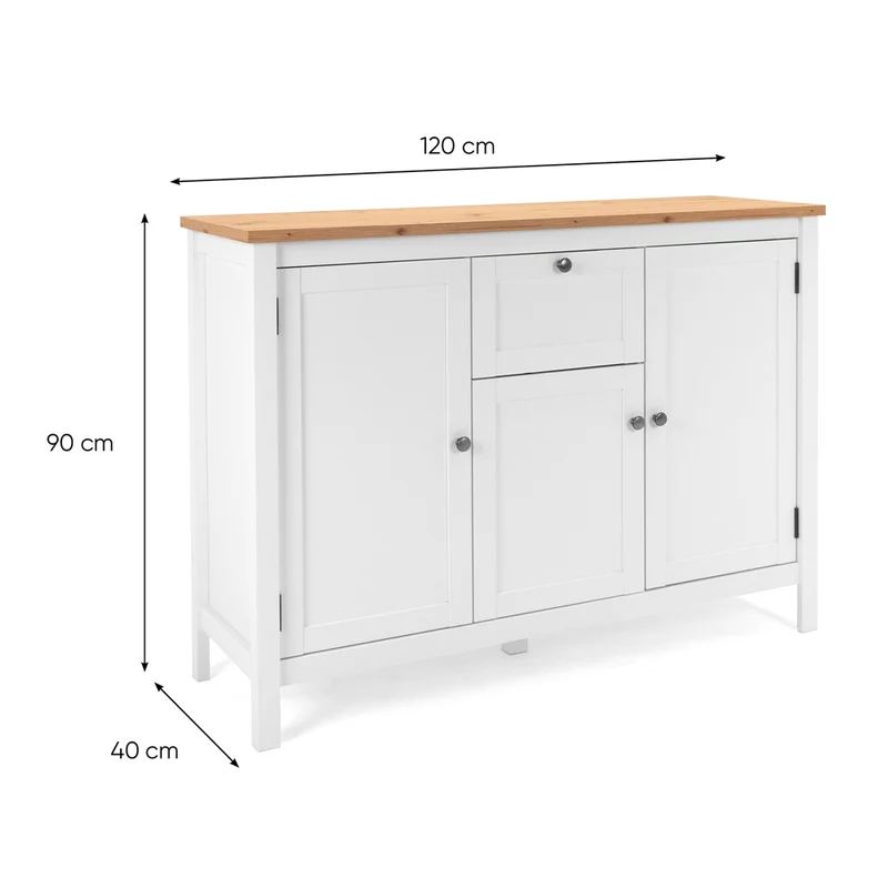 Madia 3 ante e 1 cassetto colore bianco e top artisan rovere 120 cm Bergen57