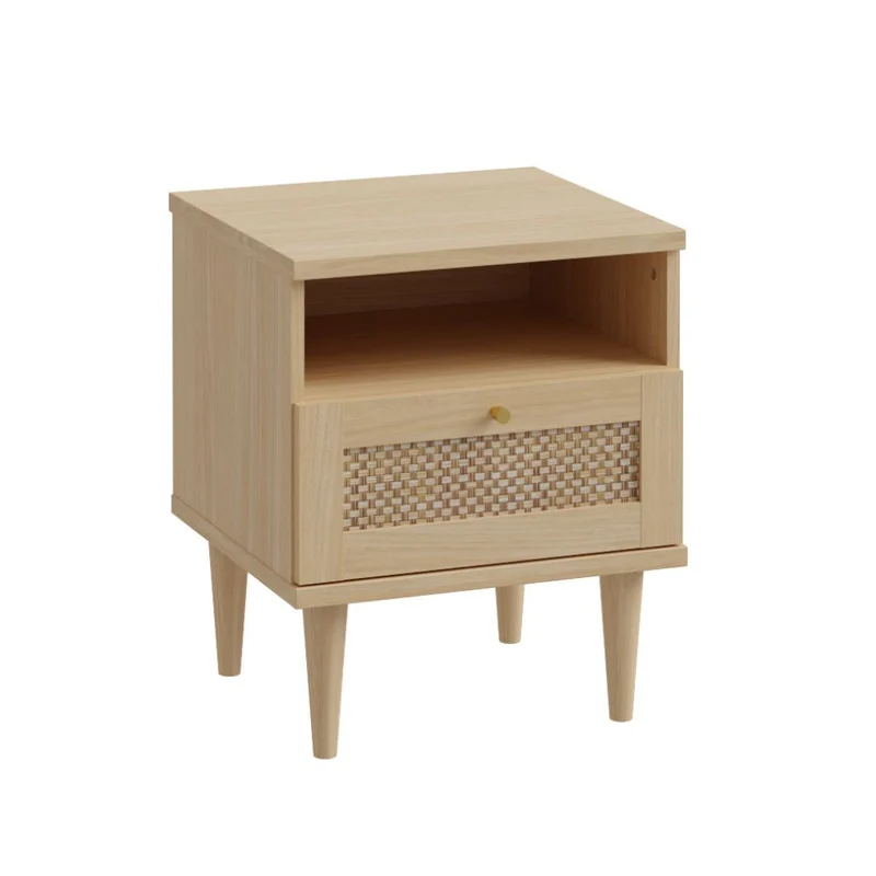 Comodino 1 cassetto in rovere con dettaglio effetto rattan 45.4x41.4x54.5H Livia