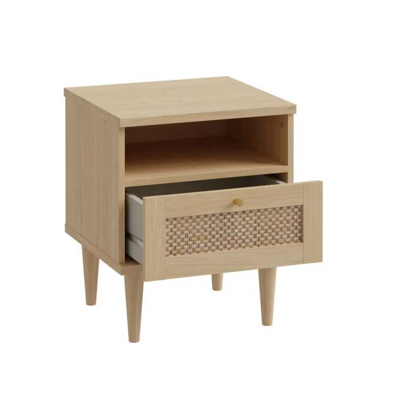 Comodino 1 cassetto in rovere con dettaglio effetto rattan 45.4x41.4x54.5H Livia