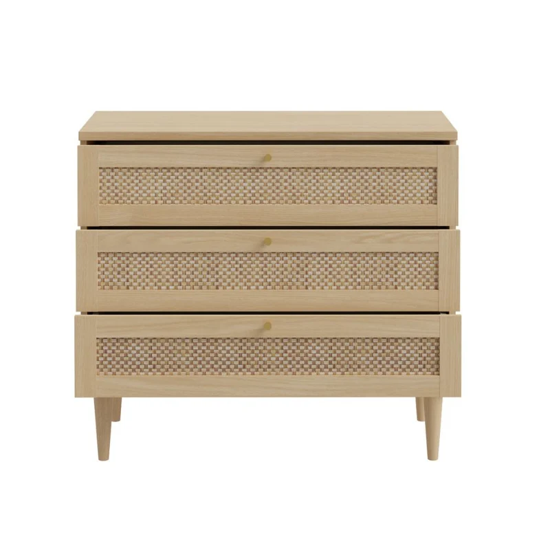 Cassettiera 3 cassetti in rovere con dettagli effetto Rattan 90.4x41.4x80H Livia
