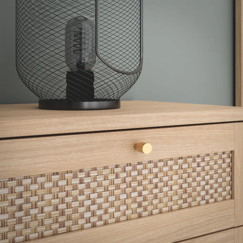 Cassettiera 4 cassetti in rovere con dettagli effetto Rattan 50.4x41.4x109H Livia