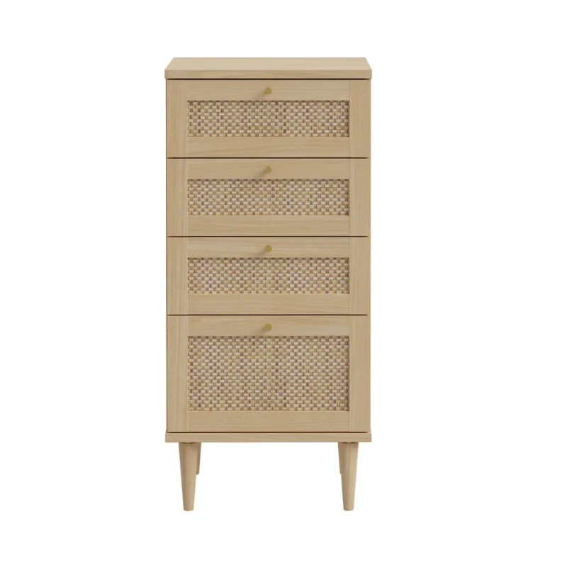 Cassettiera 4 cassetti in rovere con dettagli effetto Rattan 50.4x41.4x109H Livia