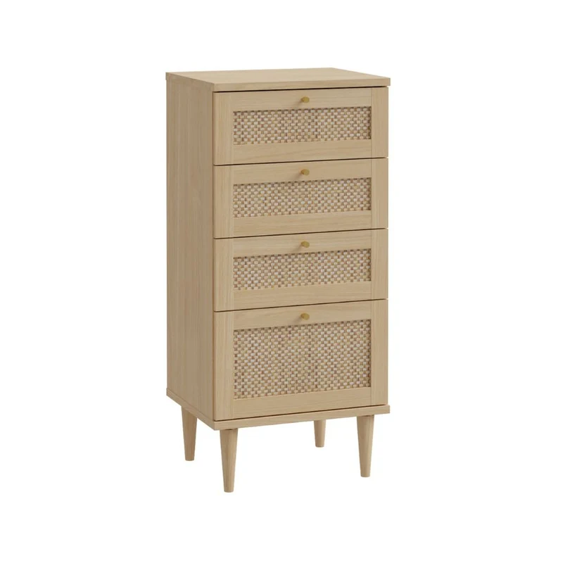 Cassettiera 4 cassetti in rovere con dettagli effetto Rattan 50.4x41.4x109H Livia