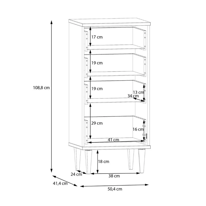 Cassettiera 4 cassetti in rovere con dettagli effetto Rattan 50.4x41.4x109H Livia