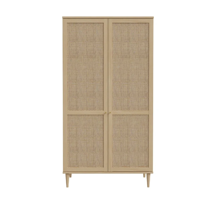 Armadio 2 ante in rovere con dettaglio effetto rattan 110x52x208H Livia