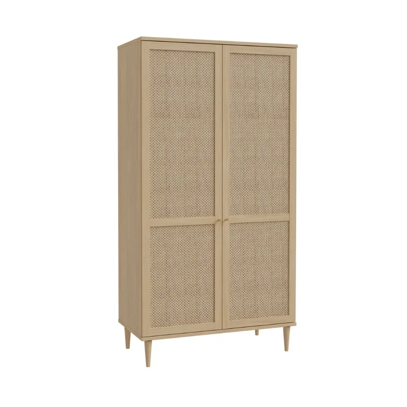 Armadio 2 ante in rovere con dettaglio effetto rattan 110x52x208H Livia