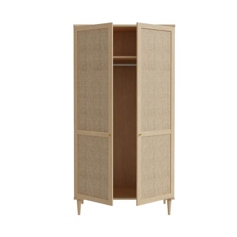 Armadio 2 ante in rovere con dettaglio effetto rattan 110x52x208H Livia