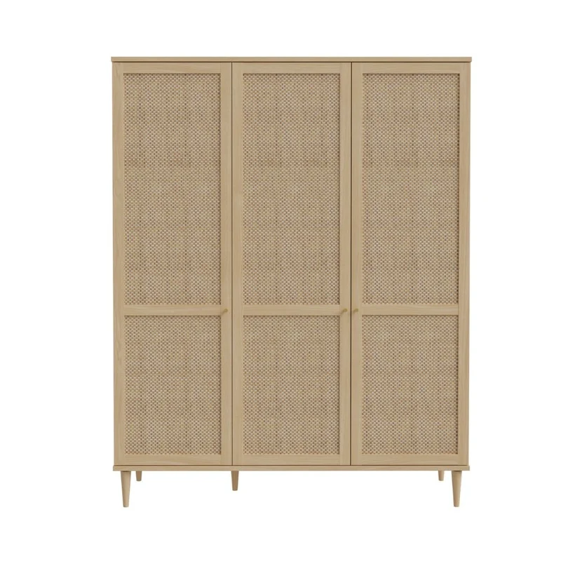 Armadio 3 ante frontali effetto rattan intrecciato colore rovere 165x52x208H Livia