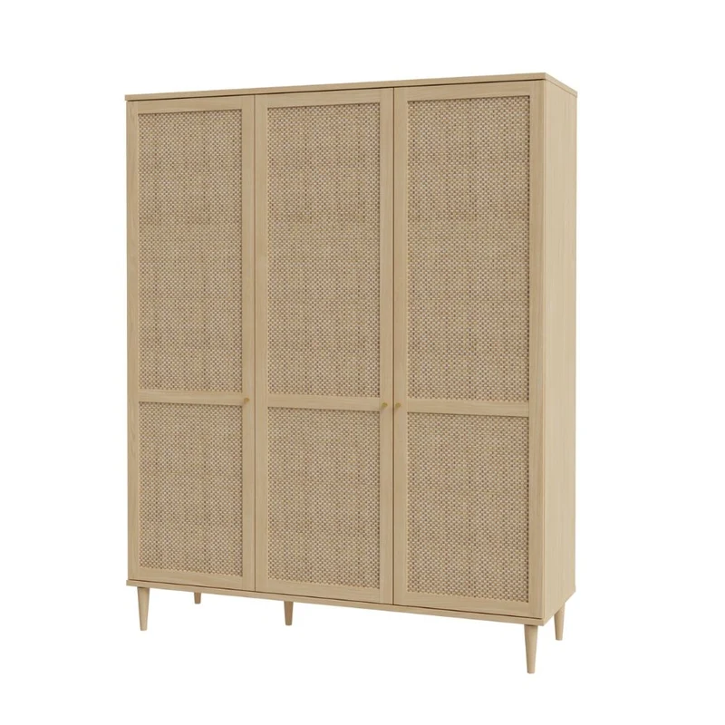 Armadio 3 ante frontali effetto rattan intrecciato colore rovere 165x52x208H Livia
