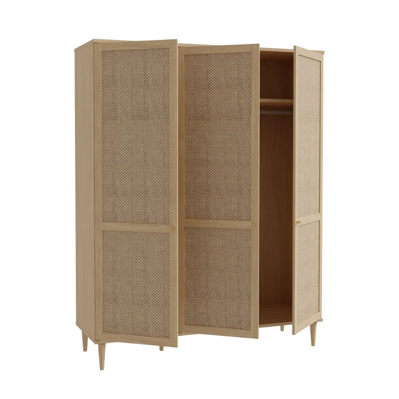 Armadio 3 ante frontali effetto rattan intrecciato colore rovere 165x52x208H Livia