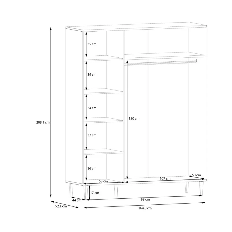Armadio 3 ante frontali effetto rattan intrecciato colore rovere 165x52x208H Livia