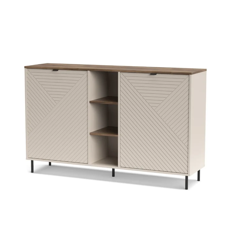 Credenza 2 ante design geometrico e vani a giorno cashmere e rovere Mirage08
