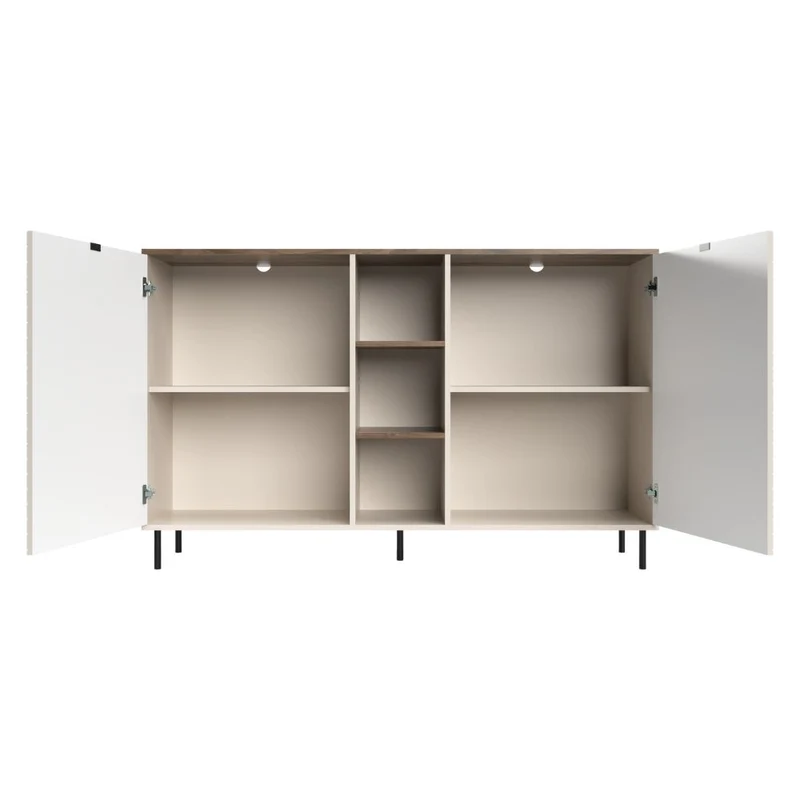 Credenza 2 ante design geometrico e vani a giorno cashmere e rovere Mirage08