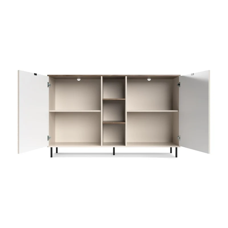 Credenza 2 ante design geometrico e vani a giorno cashmere e rovere Mirage08