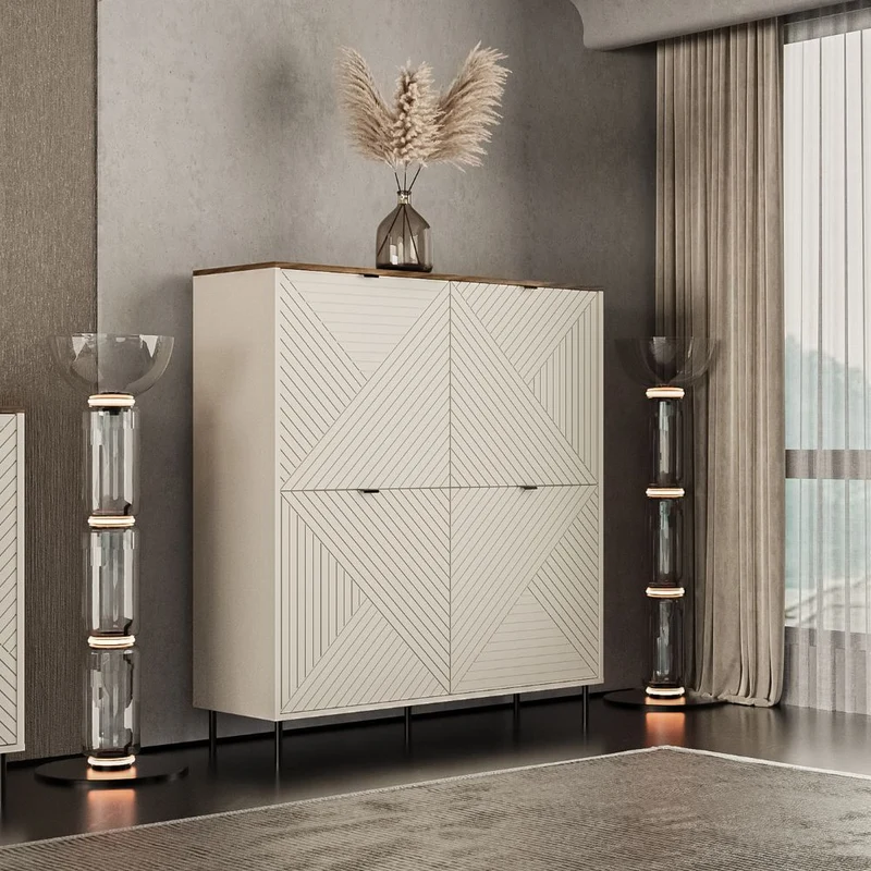 Credenza 4 ante design geometrico colore cashmere e top rovere Mirage04