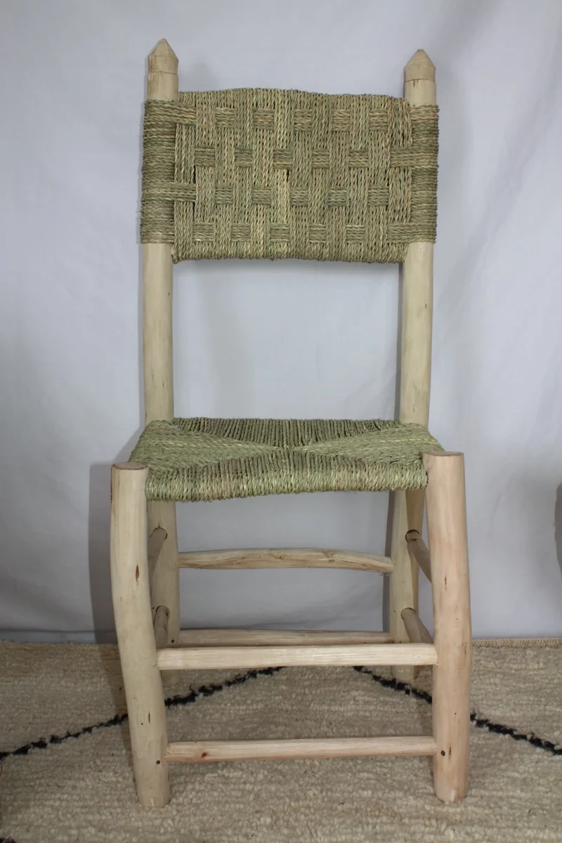 Chaise de salle à manger - Siège En Bois d'Eucalyptus - ARTISANAL MAROCAIN - Décoration Bohème Boho