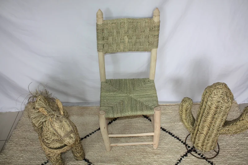 Chaise de salle à manger - Siège En Bois d'Eucalyptus - ARTISANAL MAROCAIN - Décoration Bohème Boho
