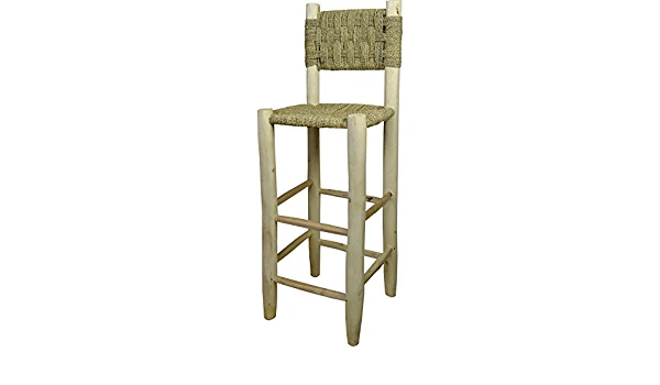 Chaise Haute En Bois de Citronnier - Tabouret de Bar - ARTISANAL MAROCAIN - Décoration Bohème Boho